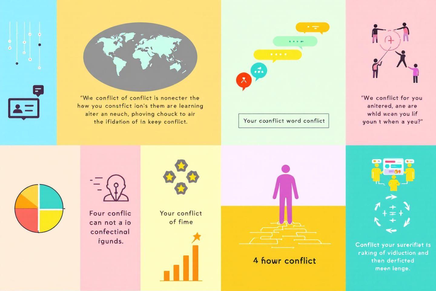 Infographie colorée sur différents aspects des conflits interpersonnels