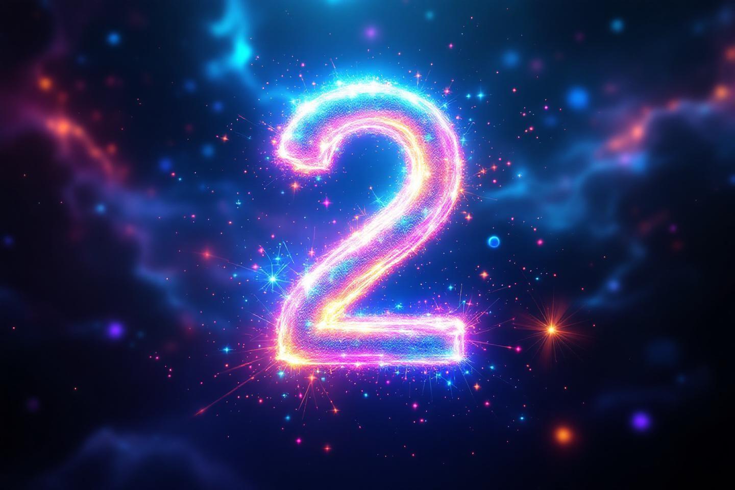 Numéro deux brillant dans un ciel étoilé coloré