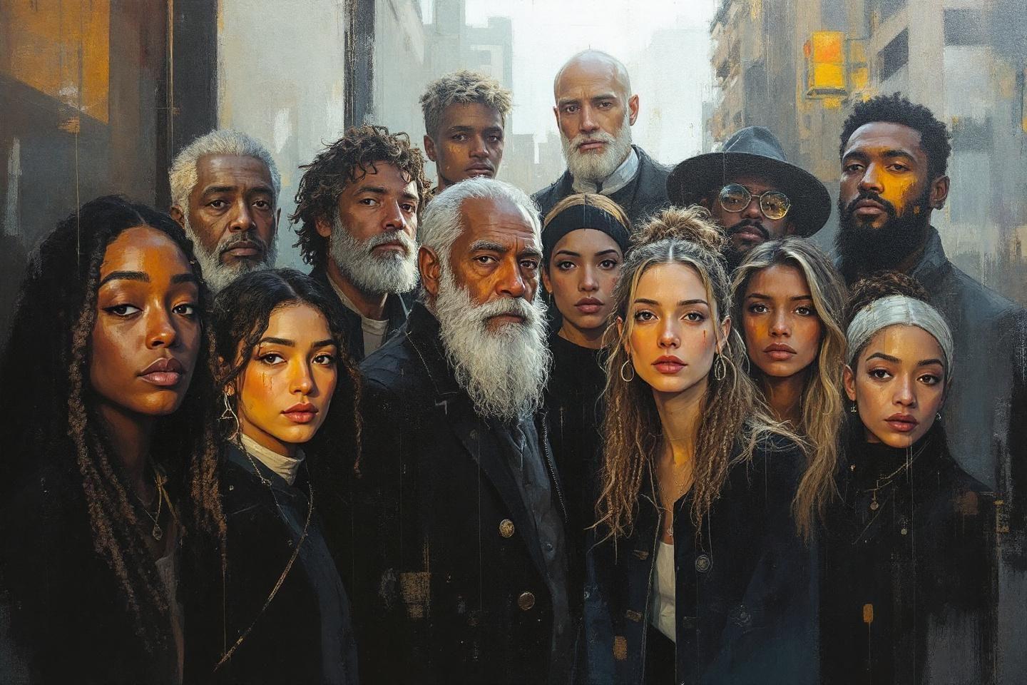 Portrait de groupe multigénérationnel dans une ambiance urbaine