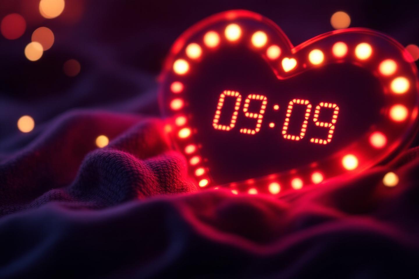 Horloge numérique en forme de cœur avec lumières rouges