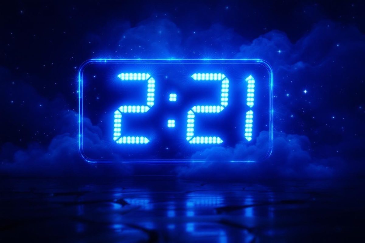 Horloge numérique bleue brillante dans un ciel étoilé nocturne