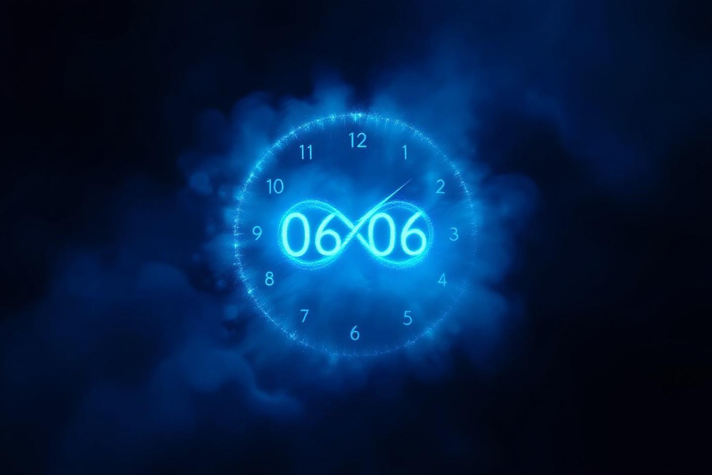 Horloge numérique bleue flottante avec l'heure 06:06