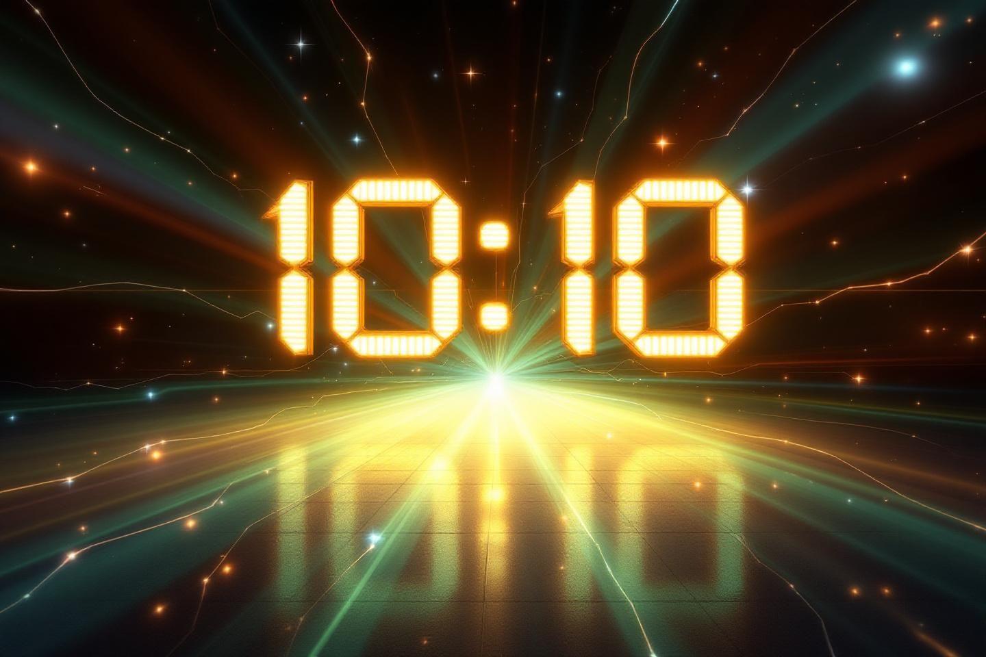 Horloge digitale lumineuse sur fond spatial avec rayons lumineux