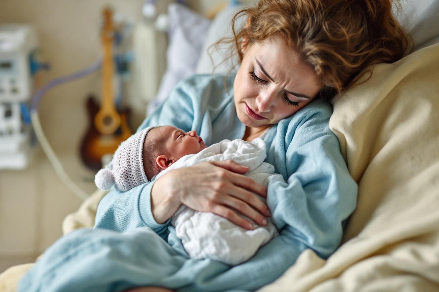 Femme fatiguée tenant un bébé endormi dans ses bras