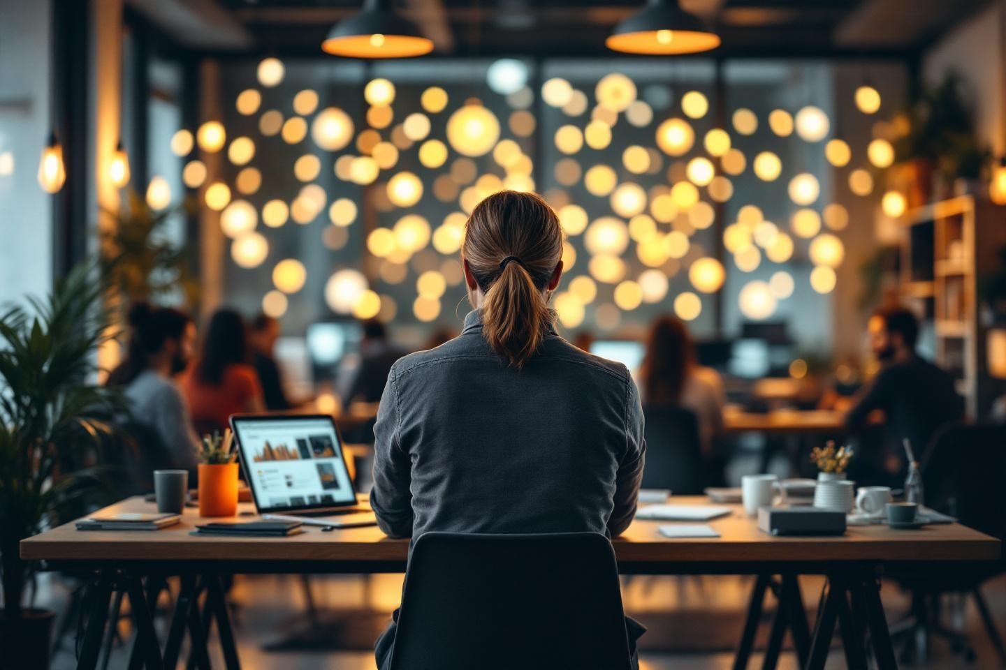 Personne de dos travaillant sur un ordinateur portable dans un café