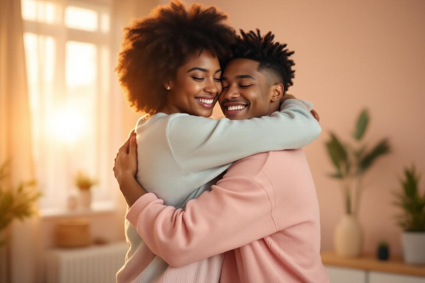 Deux personnes s'enlacent avec bonheur et affection