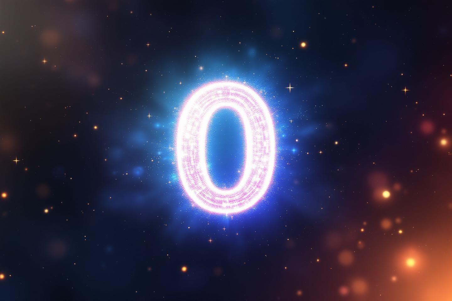Numéro zéro brillant au centre d'un cosmos étoilé