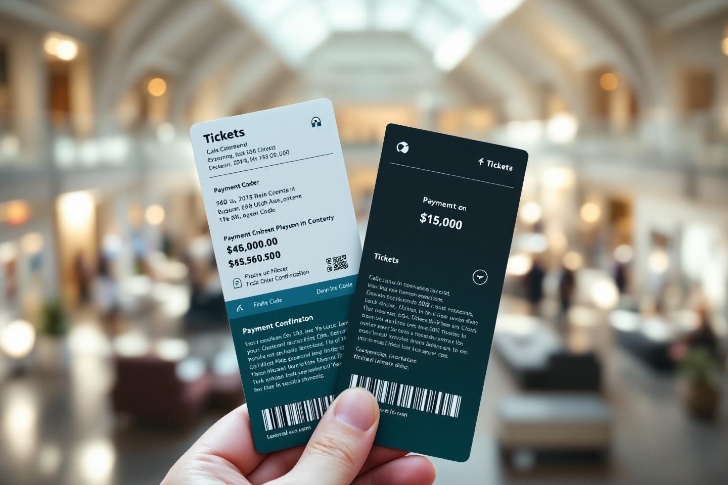 Deux billets blancs et noirs tenus par une main dans un hall