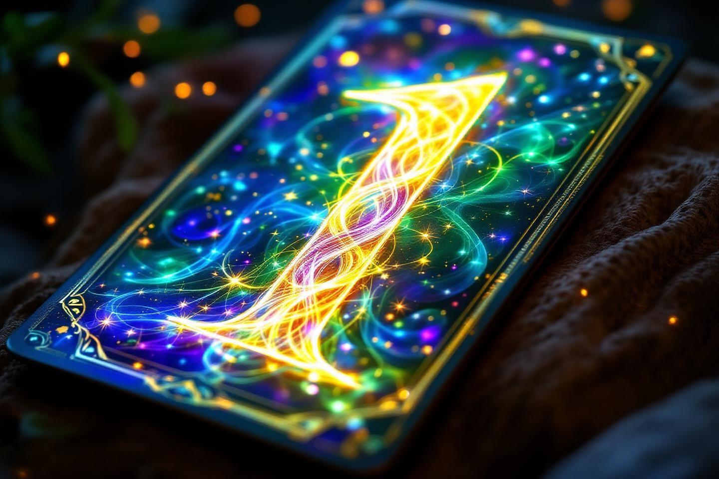 Carte fantastique scintillante avec des spirales lumineuses multicolores
