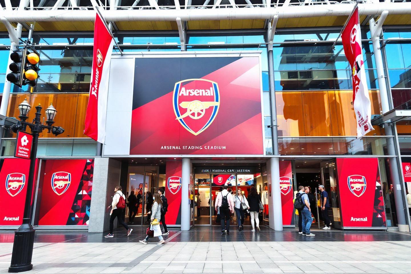 Façade de l'Emirates Stadium avec logo Arsenal Football Club