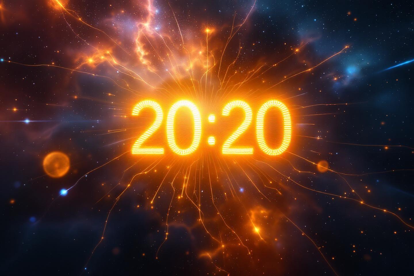 Chiffres lumineux dans un ciel étoilé explosant