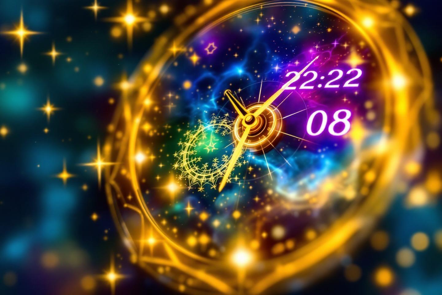 Horloge fantastique avec chiffres lumineux dans un univers étoilé coloré