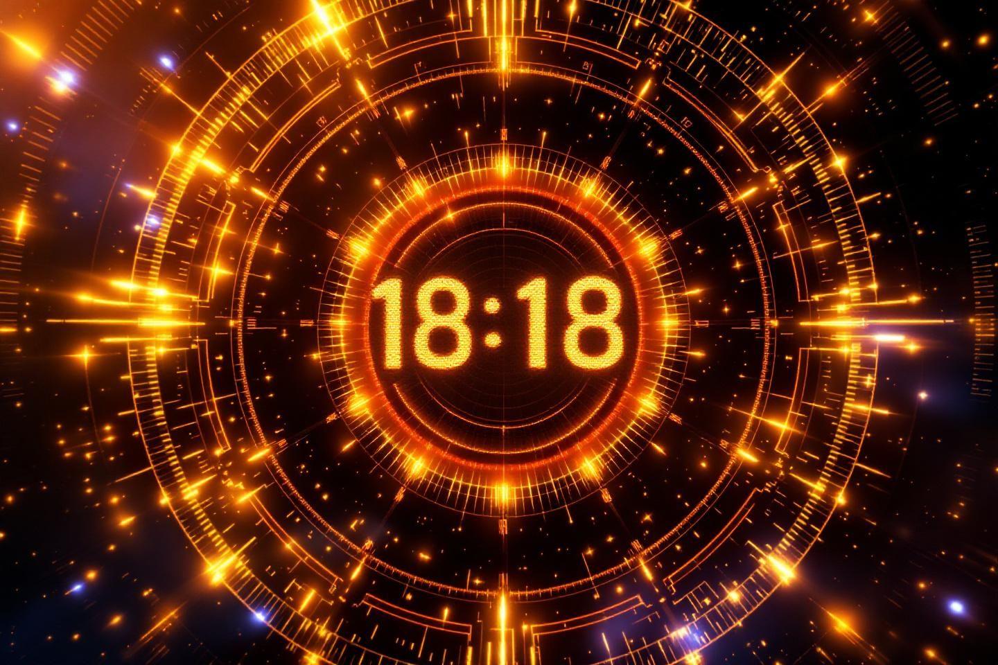 Cadran lumineux orange avec des cercles numériques sur fond cosmique