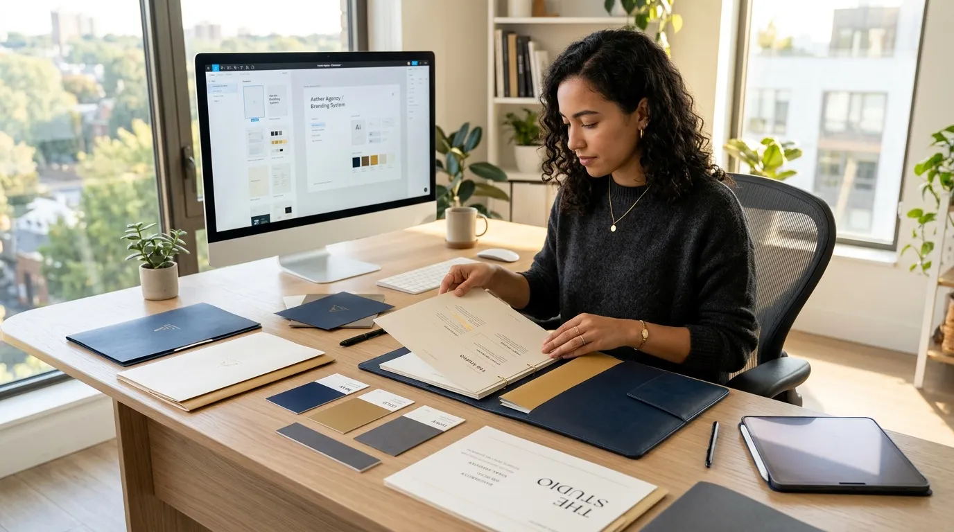 Designer travaille sur branding et système de couleurs