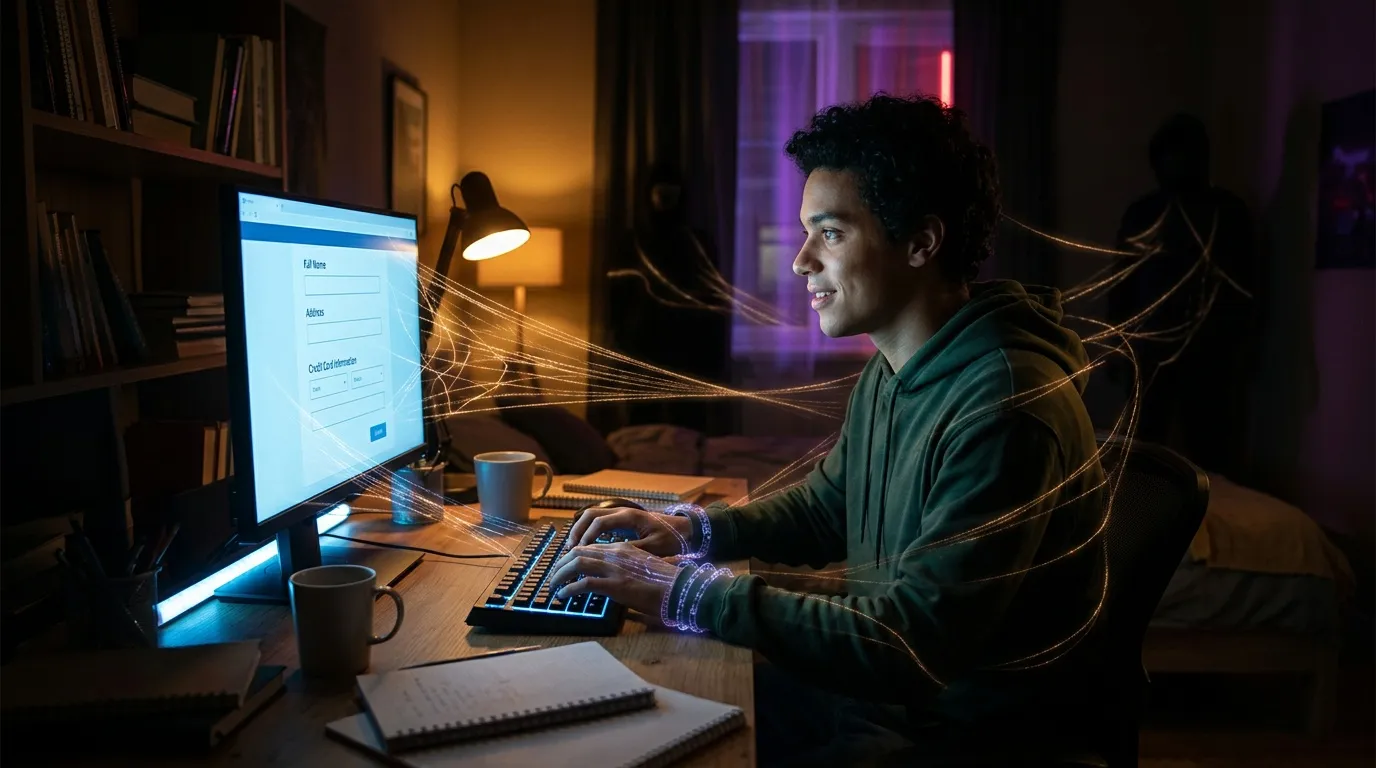 Jeune homme utilisant ordinateur avec visualisation données numériques