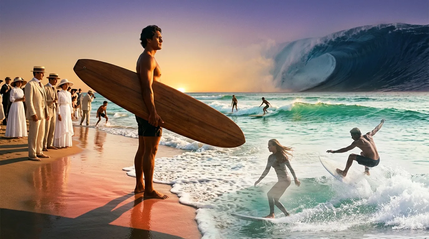 Surfeur tenant sa planche à la plage au coucher de soleil