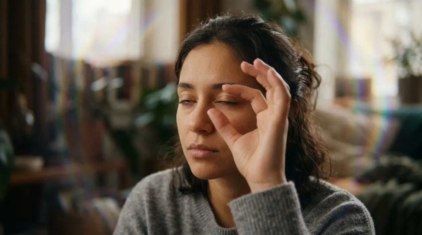 Femme fatiguée se massant le visage, expression de stress